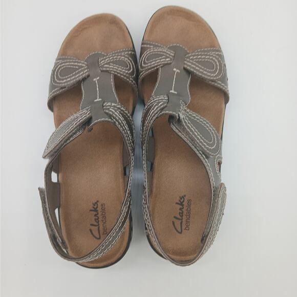 Clarks Bendables Lexi Wedge Sandals Leather Comfort Summer Pewter Bronze Size 8M - Picture 7 of 12